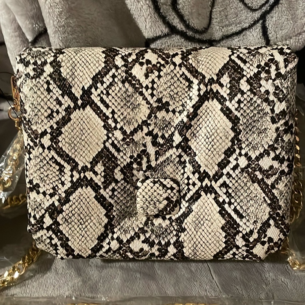 AKIRA Puffy Python Print X-Body Bag NWT
